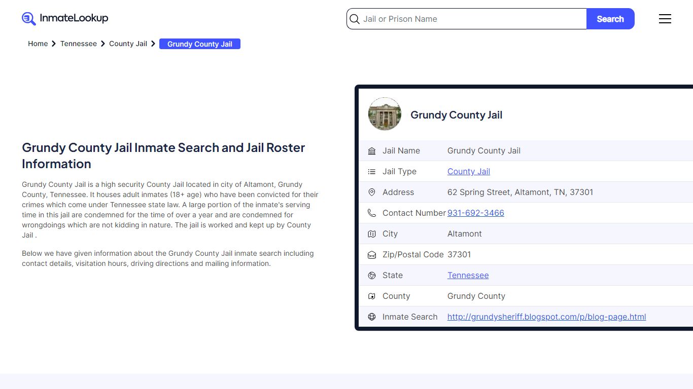 Grundy County Jail Inmate Search and Jail Roster Information