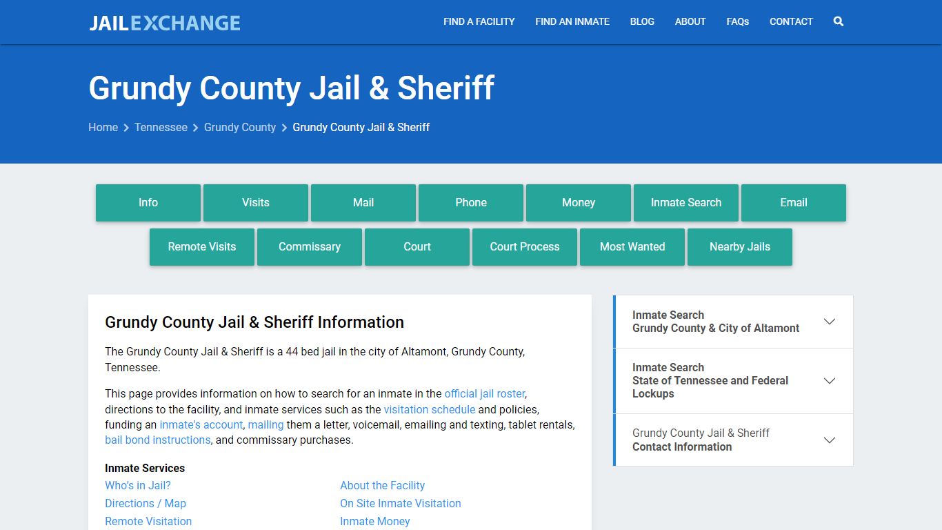 Grundy County Jail & Sheriff, TN Inmate Search, Information
